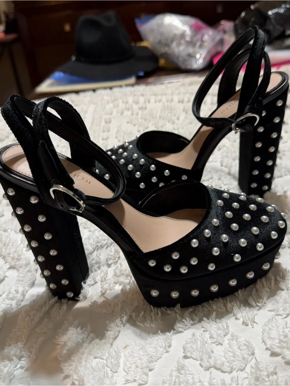 ANTONIO MELANI Black Pearl-Stud Platform Sandals